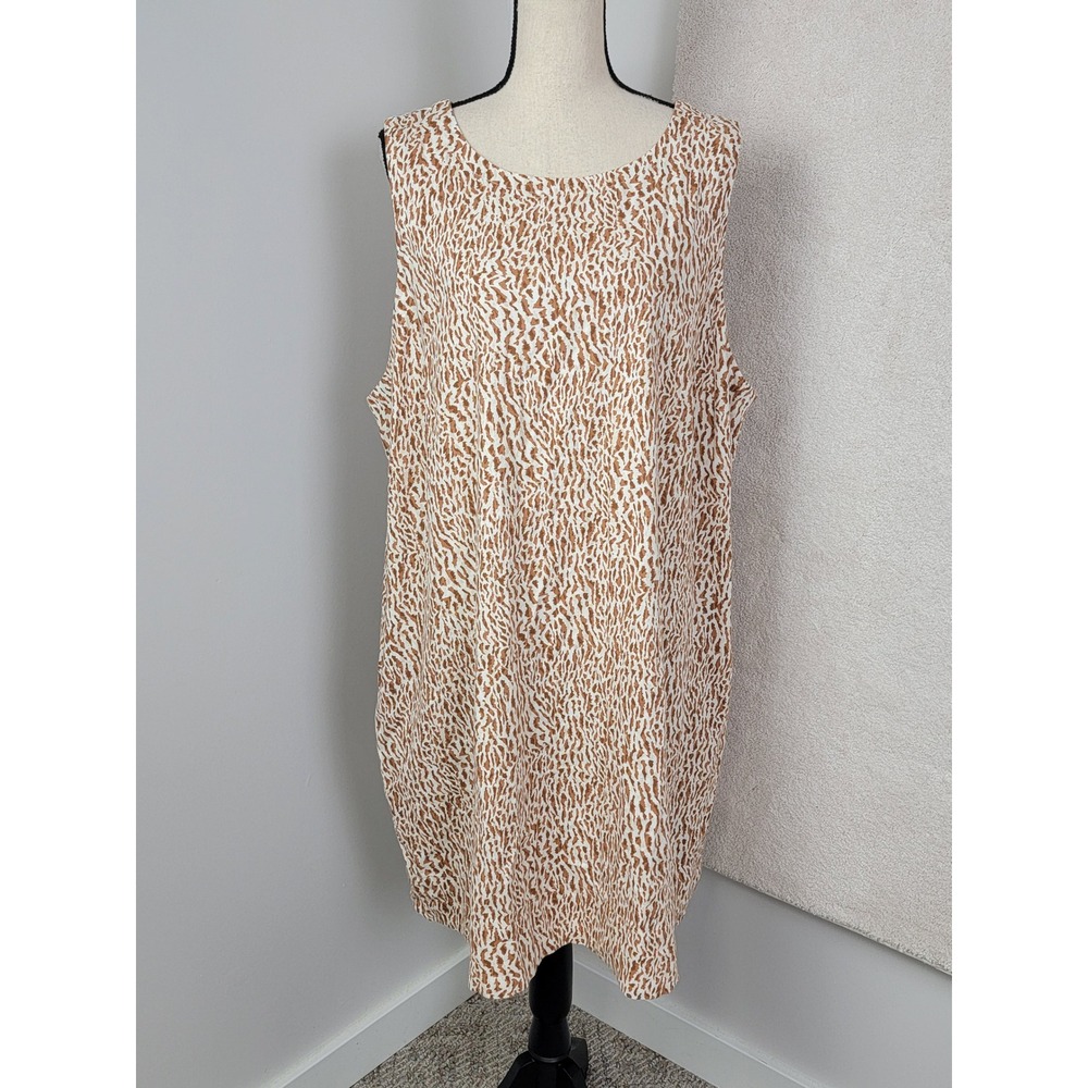 Old Navy Shift Dress Womens XXL Brown Excellent Linen Blend Animal Print Pockets - Picture 2 of 10